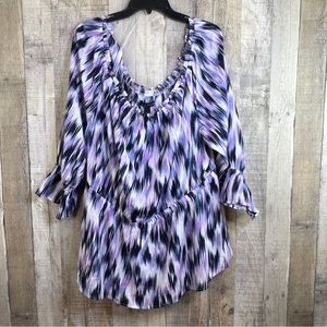 Lane Bryant Size 26/28 Purple, Navy Blue & White Top w/Bell Sleeves